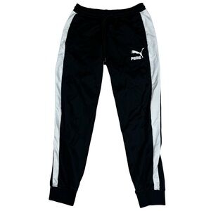 Puma T7 Track Pants Joggers Drawstring Gym Black White Striped Mens Size Medium